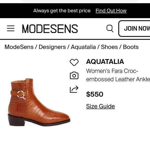 Aquatalia Fara Croc-Embossed Weatherproof Leather Ankle Boots Cognac - Picture 2 of 15